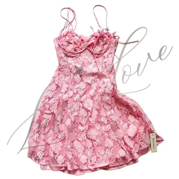 FOR LOVE & LEMONS Kate Mini Floral Dress in Pink NWT